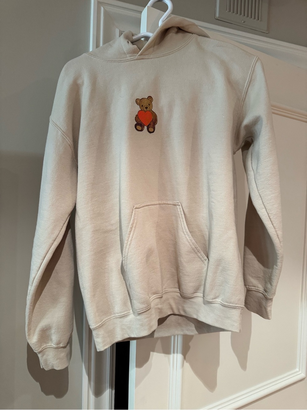 Beige Hoodie with Heart Bear